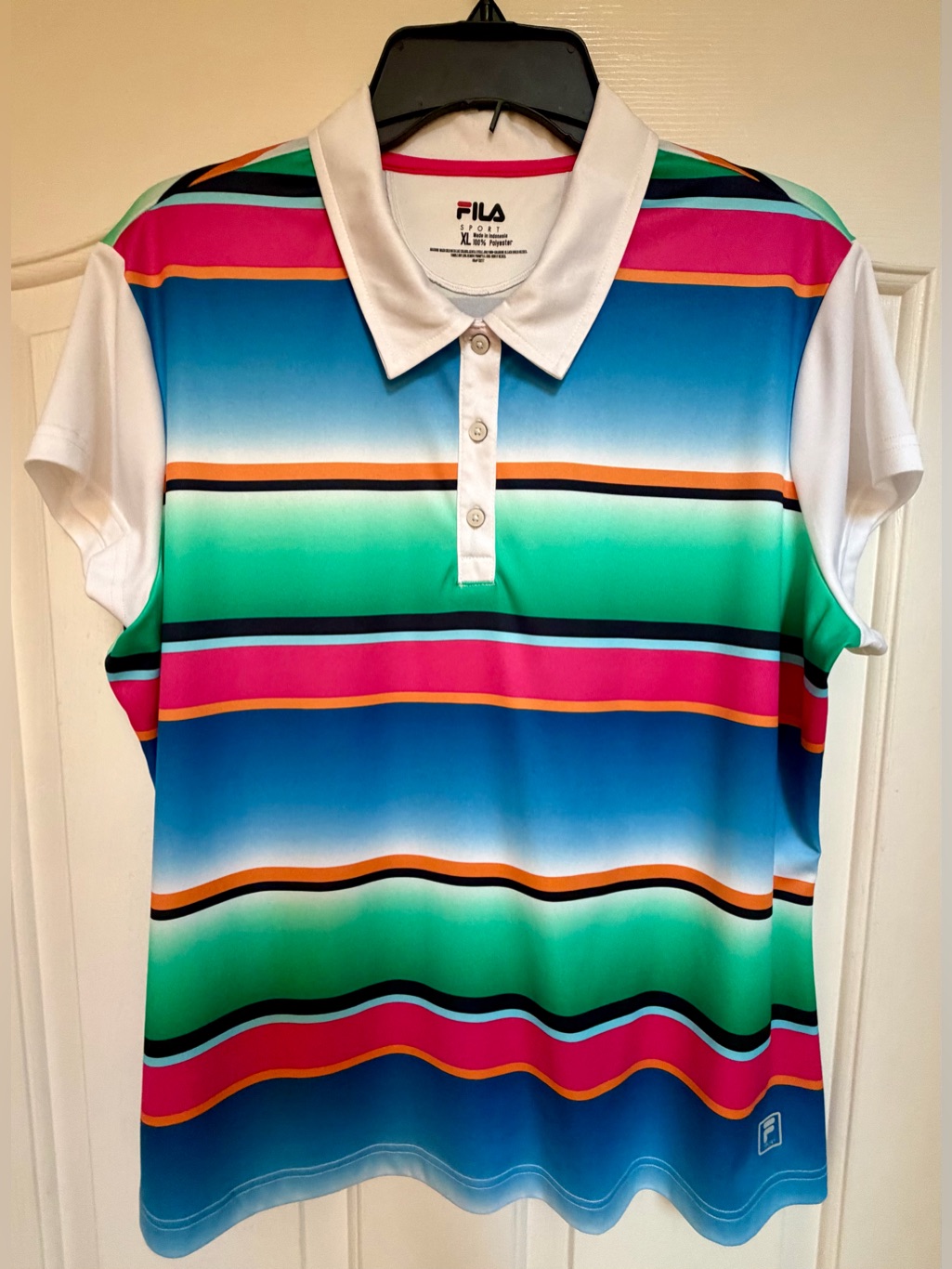 Fila Sport Multicolor Striped Polo Shirt Xl Blue Pink Green Golf Tennis
